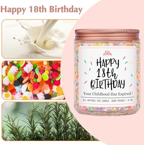 Homsolver 18th Birthday Gifts for Girls Boys, Vanilla Scent Ideas 18th Birthday Candles for Sister, Daughter, Best Friends, Handmade Aromatherapy with 50+ Hour Burn Time, Funny Birthday Decorations
