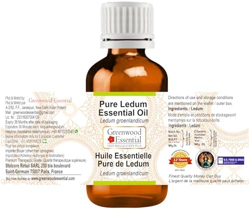 Greenwood Essential Ledum Essential Oil (Ledum groenlandicum) Pure | Non-Sticky | Non-Greasy | Lightweight | Men & Women | All Skin Types | Steam Distilled 10ml (0.33 oz)