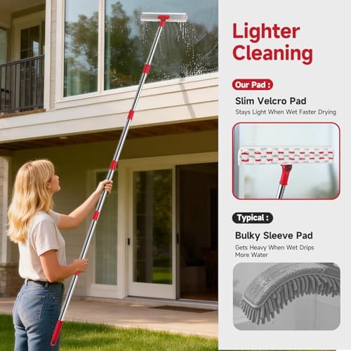86.6" Window Squeegee Cleaner Tool, 2-in-1 Rotatable Window Washing Kit with Extension Pole & Bendable Head, Professional Glass Cleaning Equipment for High Indoor/Outdoor Windows & Car