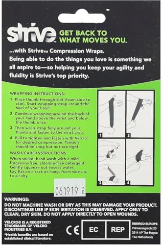 Strive Left Thumb Compression Wrap, Joint Pain Relief and Muscle Recovery for Sports and More, For Men or Women, Reusable, Made in the USA