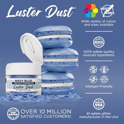 Luster Dust - Navy Blue (4g 1x Jar) | Edible Vegan Dust & Paint for Cake Decorating, Ice Cream, Desserts, Cocktails and Beverages by Bakell