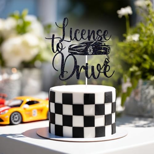 Black Glitter License to Drive Cake Topper, Hide the Car Keys/Level 16 Unlocked, Funny Car Themed 16th Birthday Party Decorations Supplies
