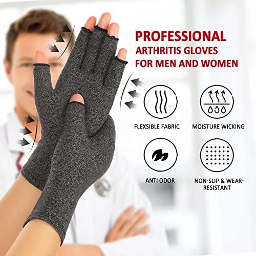 Zexhoor 2 Pairs Arthritis Compression Gloves for Women Men, Carpal Tunnel Pain Relief, Fingerless Gloves for Typing and Daily Work
