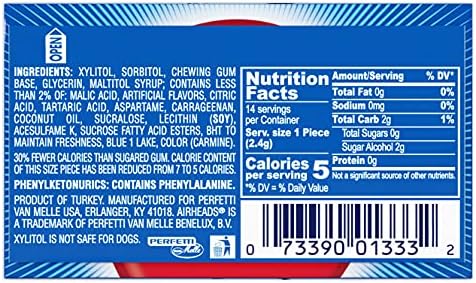 Airheads Chewing Gum, Blue Raspberry Flavor, Easter Basket Essentials Stuffers for Kids and Adults, Sugar Free Gum with Micro-Candies, 14 Sticks (12-Pack)