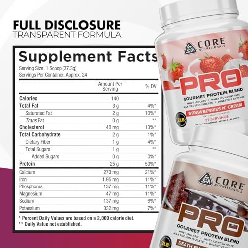 Core Nutritionals PRO Gourmet Protein Blend | Whey Protein Blend | with MCTs & Digestive Enzymes | Sustained Release Protein & Recovery Support | 28 Servings (Frosted Vanilla Cupcake)