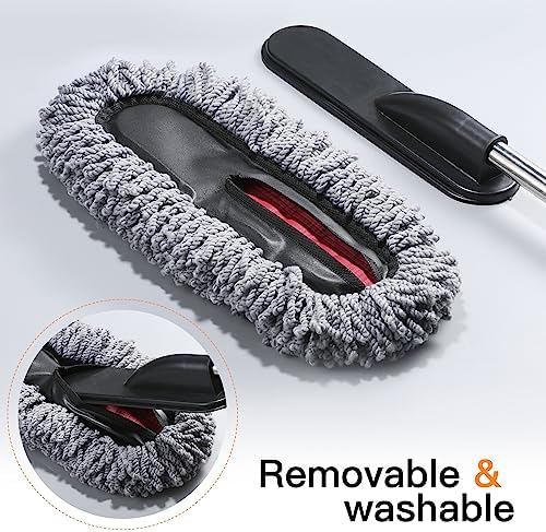 IPELY 3 Pack Large Microfiber Car Duster Exterior Scratch Free with Extendable, Car Duster Interior Multipurpose dust Cleaning