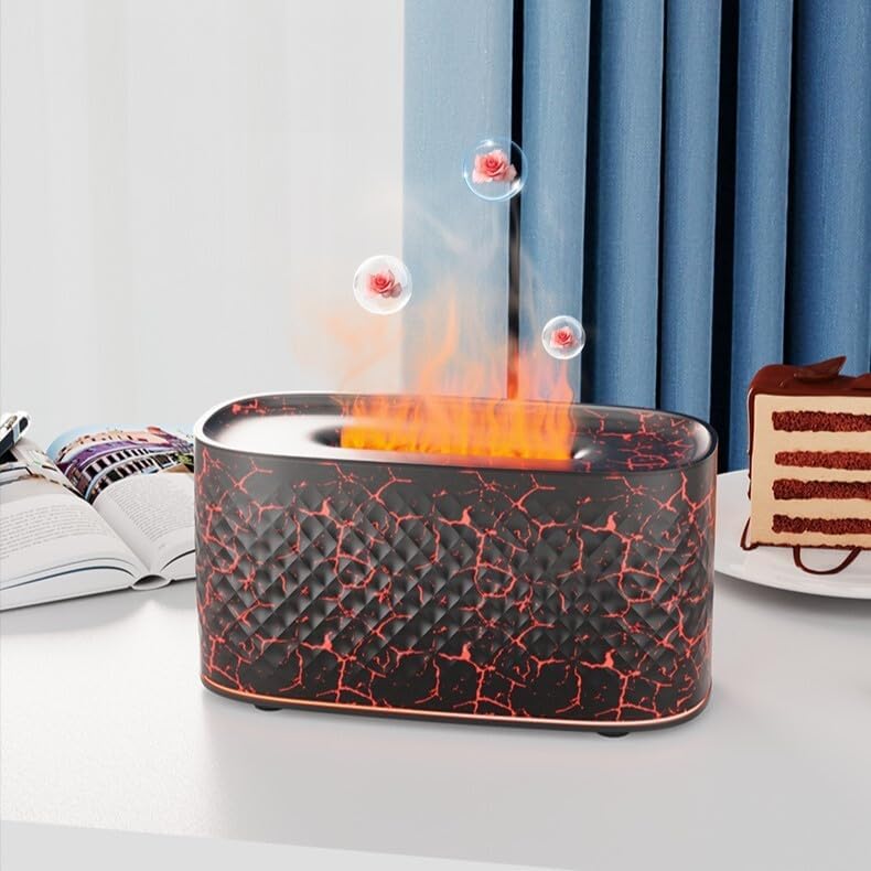 Realistic Flame Effect Humidifier - 7 Color LED Essential Oil Humidifier, Quiet for Bedroom & Office, Auto Protection, 160ML