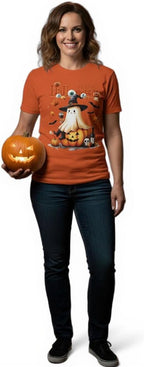 Halloween Shirts for Women - Pumpkin & Ghost Graphic Tee