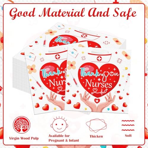HOWAF 60pcs Nurse Appreciation Week Decoration Napkins, Thank You Nurses Disposable Paper Napkins Bulk for Medical Party, RN Party, Nurse Day, Happy Nurses Week Decorations