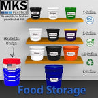 MKS Plastics 5-Gallon Bucket with Airtight Lid – Made in USA, Food Grade BPA Free Plastic, Heavy Duty Multi-Use, Metal Handle with Grip, Stackable Storage – Fina Blue, 3 Pack