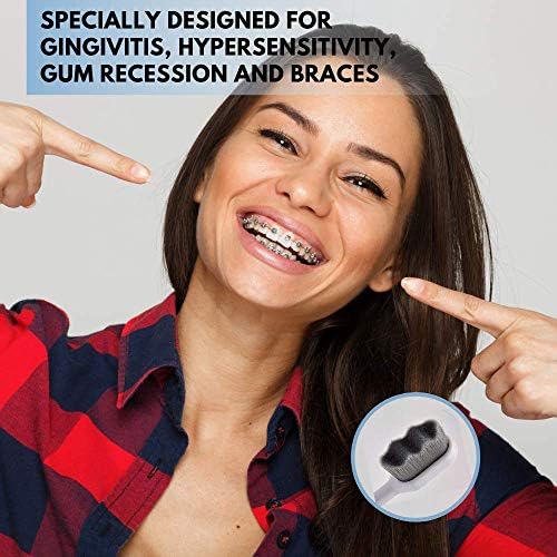 Wimolek Extra Soft Toothbrush for Sensitive Gums and Teeth. Micro Nano Toothbrushes with 20,000 Ultra Soft Bamboo Charcoal Bristles. Excellent Cleaning Effect (2 Pack) (Black Wave Bristle)