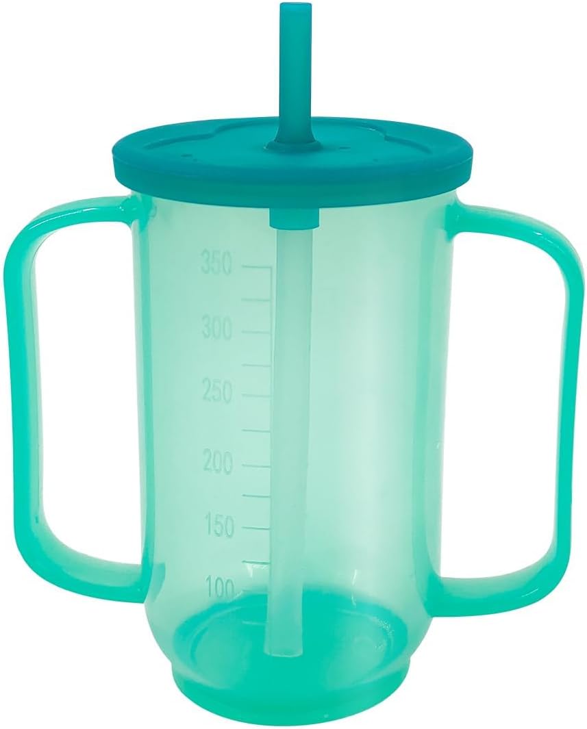 VOPHIA Drinking Beaker Cup for Disabled Adults, Convalescent No Spill Feeding Cup with Straw for Elderly Maternity Drink Water Porridge Soup 350ml (Blue-2)