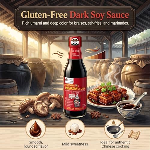 Premium Gluten-Free Mushroom Dark Soy Sauce | Earthy Umami Upgrade | Naturally Brewed, Non-GMO, Wheat-Free, No MSG | Perfect for Stir-Fries, Braising & Glazes (8.5 fl oz, 1 Pack) - Sauce Grandmaster