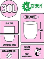 30 Litre x 30 All-Green Compostable Bags Kitchen Kerbside Caddy Liner - Food Waste Bin Liners - EN 13432-30L Bags with Composting Guide