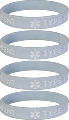 TYPE 1 DIABETIC INSULIN DEPENDENT Medical Alert ID Silicone Bracelet Wristbands Pastels 4 Pack