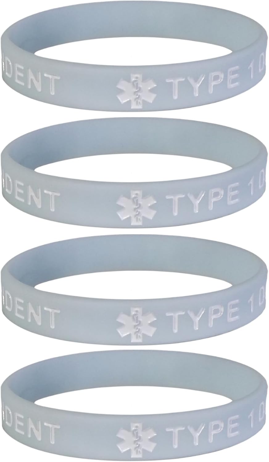 TYPE 1 DIABETIC INSULIN DEPENDENT Medical Alert ID Silicone Bracelet Wristbands Pastels 4 Pack