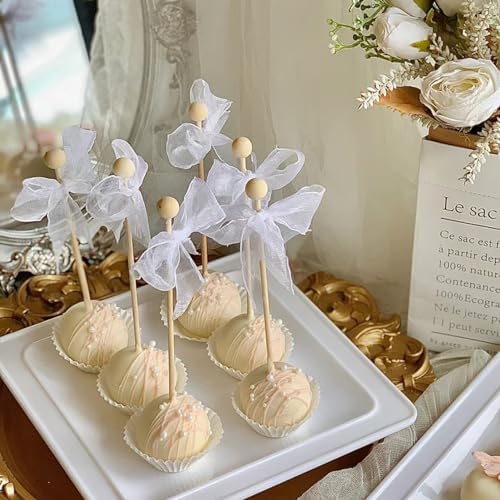 100 Pieces 6Inch Rock Candy Sticks with Ball Wooden Sticks Wood Cake Sticks Drink Stirrer Sticks for Lollipop Coffee Appetizer Skewers (Round)