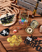 28 Pieces Pirate Ship Cake Topper Pirate Birthday Party Decorations Pirate Party Favors Gold Coins Pirate Gems Treasure Chest Compass Telescope for Pirate Theme Party Supplies