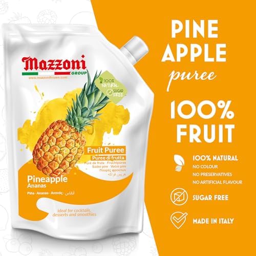 Mazzoni - Pineapple Juice Puree, 100% Pure Pineapple Juice Mix, Just Fruit, No Sugar Added, Mixer for Cocktails, Drinks, Smoothies, Make Healthy Pina Coladas, Convenient Pouch, Made in Italy, 2.2 lbs (35.2 oz)