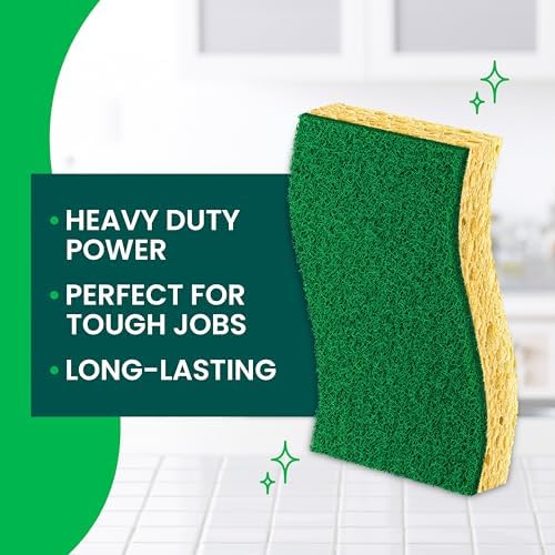 Scotch-Brite Heavy Duty Scrub Sponge, 6 Kitchen Sponges Designed for Tough Messes in the Kitchen that Last 3X Longer*, Best for Cast Iron Skillets and Outdoor Grills, Flexible, Durable, and Strong