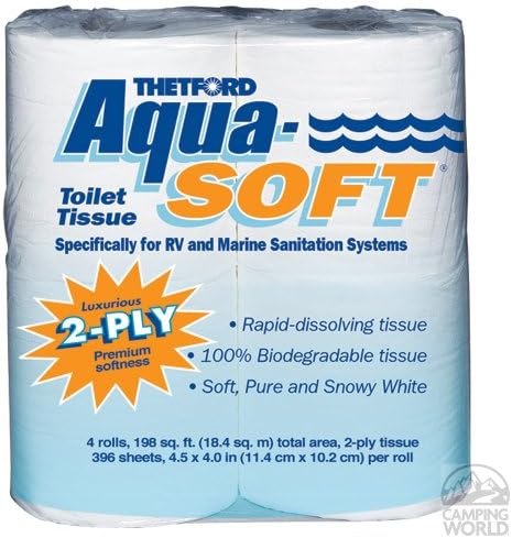 Aqua-Soft Toilet Tissue - Toilet Paper for RV and marine - 2-ply - Thetford 03300 (Pack of 4 rolls) , White