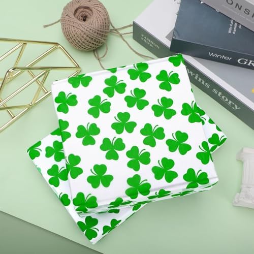 WGOCAUK 60 Sheets Shamrock Tissue Paper, 20'' x 14'' Shamrock Pattern Gift Wrapping Tissue for St. Patrick's Day Party Favors Irish Gift Bag Decor (A)