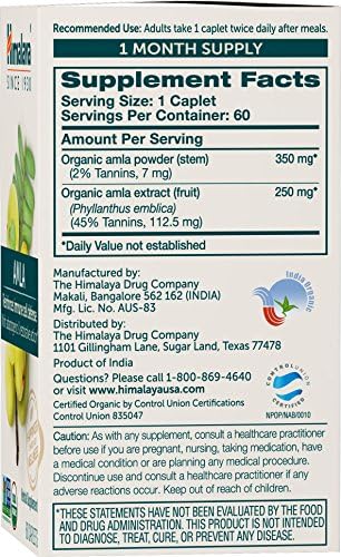 Himalaya Organic Amla - Herbal Immune Support Supplement with Adaptogen and Antioxidant - USDA Organic, Vegan, Non-GMO, Gluten Free, 600 mg, 60 Caplets