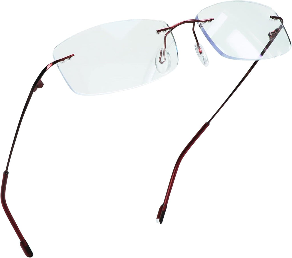 LifeArt Blue Light Blocking Computer Reading Glasses,Men's and Women's Rimless Frame (Red, +1.00 Magnification)
