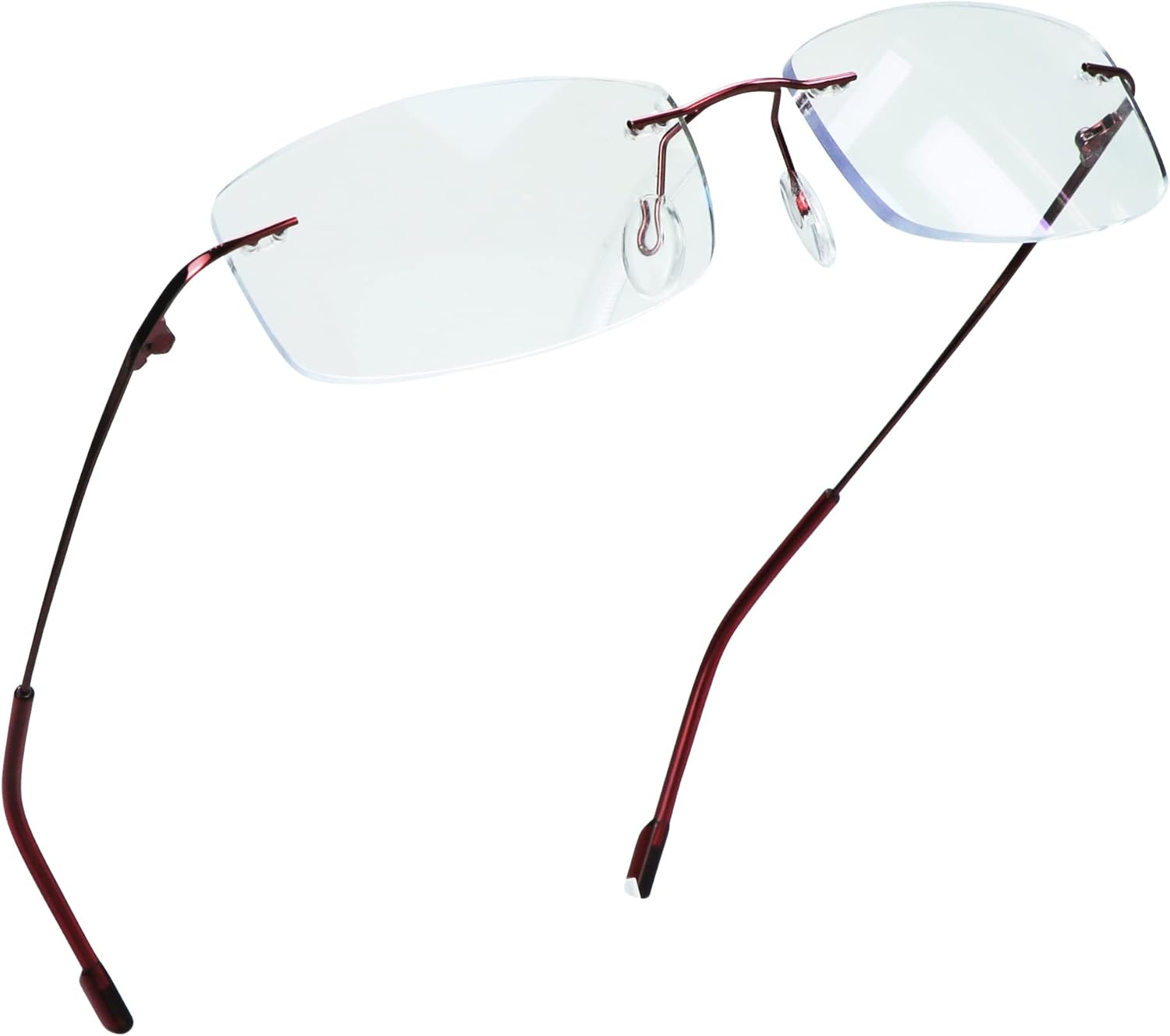 LifeArt Blue Light Blocking Computer Reading Glasses,Men's and Women's Rimless Frame (Red, +1.00 Magnification)