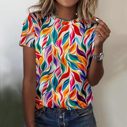 Womens Tops Dressy Casual Short Sleeve Shirts Retro Cute Floral Print Tshirt Tunic Pullover Petite Blouse 2025 Spring