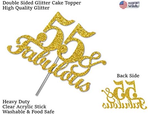 55 & Fabulous Cake Topper Gold Glitter, 55th Birthday Party Decoration Ideas, Premium Quality, Sturdy Doubled Sided Glitter, Acrylic Stick. Made in USA (55th)