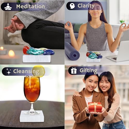Om Zone Selenite Charging Plate for Cleansing Crystals & Healing Stones, Meditation, Reiki, Protection Crystals, Spiritual Gift (1, 4" Square)