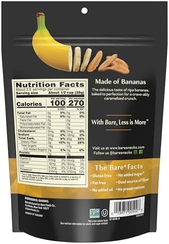 Bare Baked Crunchy Banana Chips, Simply Banana, Gluten Free, 2.7 oz Bag
