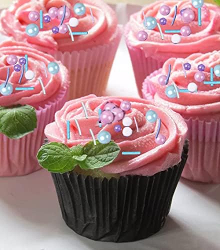 LEBERY 8.4 Oz Pastel Sprinkles, White Pink Purple Blue Sprinkles, Edible Cake Cupcake Sprinkle Edible Cake Pearls for Cake Decorating Mermaid Sprinkle Jimmies Mix for Baking Cookie Decoration