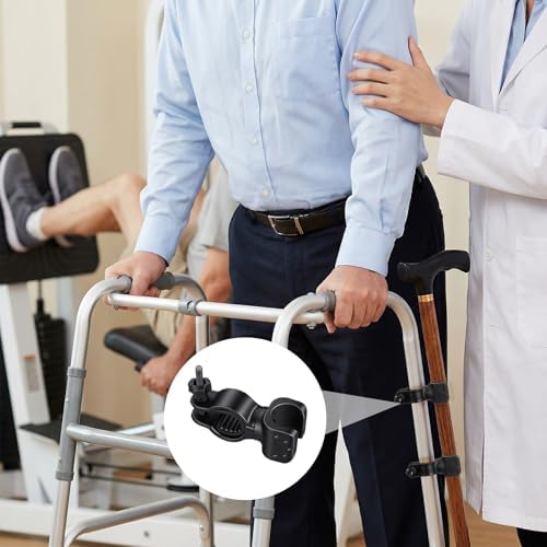 2 Pcs Cane Holder for Walker, Black Cane Holder, Universal Aaccessories for Walkers for Wheelchairs, Bicycles and Electric Vehicles, 360° Rotating Design
