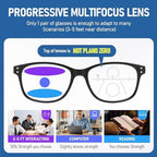 Progressive Multifocus Reading Glasses for Men Women Blue Light Readers Spring Hinge No-Line Near Range 2-Pack PT2013