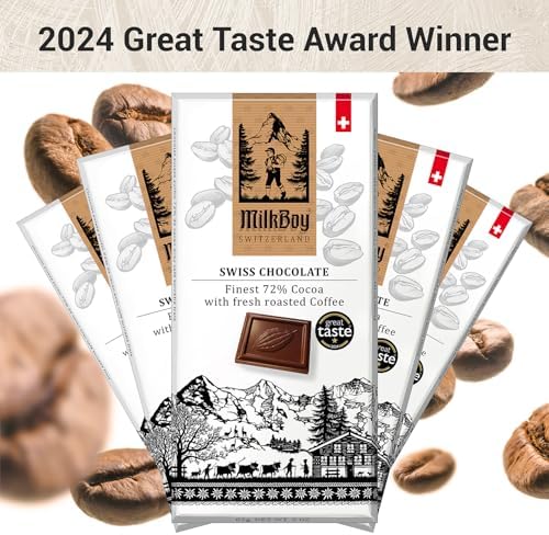 Milkboy Swiss Chocolates Dark Chocolates with Coffee - 72% Cocoa - Gourmet Dark Chocolate Bars - Made in Switzerland - Gluten Free - Sustainably Farmed - Non GMO - Vegan - 3 oz, Pack 2