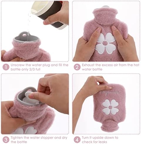 500ml Hot Water Bottle, 2-in-1 Small Hot Water Bottle with Cover Warm Water Bag with Soft Premium Faux Fur Cover Water Bag for Cold & Hot Compress Mini Hot-Water Bag for Women Men (Pink)