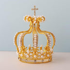 Crown Princess Cake Topper Wedding Birthday Crystal Pearl Tiara Cake Decor For Wedding Birthday Baby Shower Cake Photo Party Supplies (Gold)