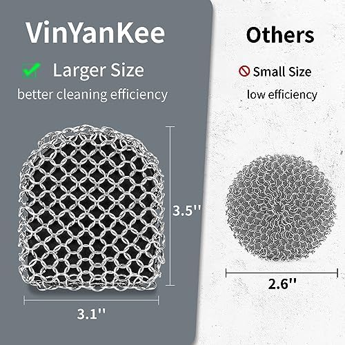 Cast Iron Scrubber with Pan Scraper, 316 Chainmail Scrubber, Upgraded Chain Mail Scrubber Sponge, Cast Iron Cleaner for Pan Skillet Wok Carbon Steel, Dutch Oven Metal Brush Cleaning Kit, Black