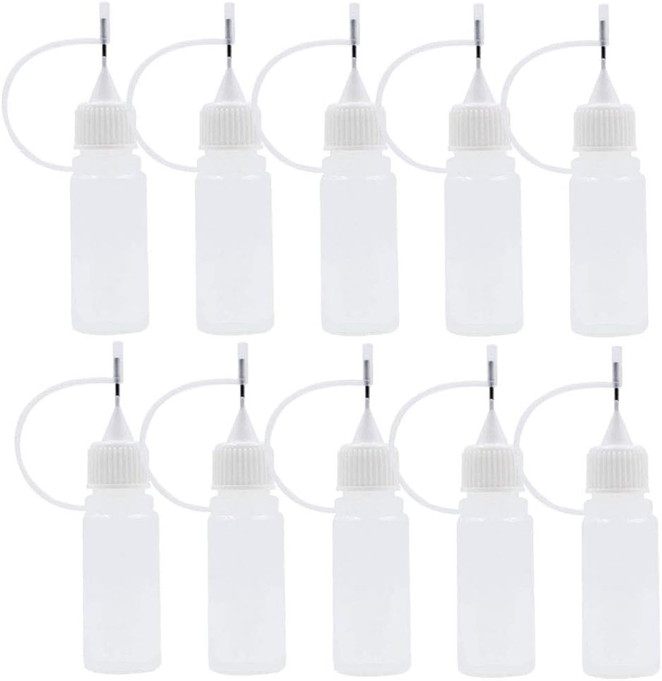 AKOAK 12 Pcs Plastic Squeezable Tip Applicator Bottle,Dropper Bottles with Needle Tip Caps for Glue/Liquid/Oil,Capacity 15ml (White cap)