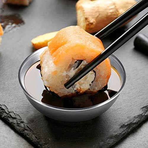 12 Pack 3.5inch Stainless Steel Sauce Dishes Mini Individual Saucers Bowl Round Seasoning Dishes Sushi Dipping Bowl Appetizer Plates, Sliver