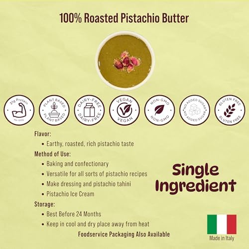 Absolutely Nuts 100% Roasted Pistachio Cream – No Sugar Pure Green Pistachio Paste, Unsweetened Gourmet Nut Butter for Baking, Cooking, Gelato, Savory Recipes. Made in Italy, 90 g Jar, Crema de Pistacho Pura