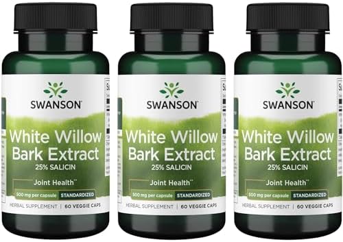 Swanson Maximum Strength White Willow Bark Extract-Promotes Joint Support & Muscle Relief-Standardized to 25% Salicin-Natural Supplement with No Stomach Irritation (60 Veggie Caps, 500mg Each) 3 Pack