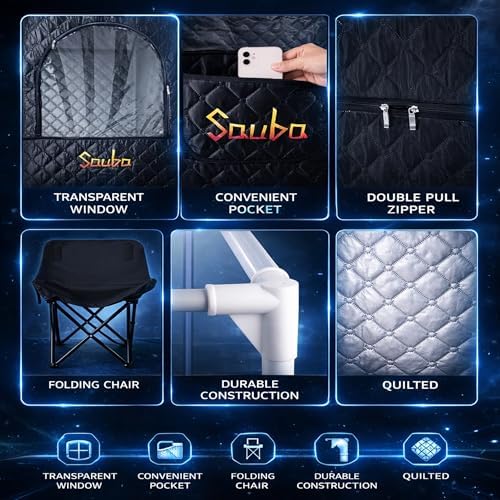 Portable Steam Sauna for Home,at Home spa,Relaxation,hot Tent,Personal Steam Room,Sauna Box,Home Sauna,Folding Chair,Remote Control,9 Levels (Quilted)