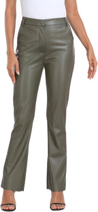 HDE Women's Faux Leather Pants High Waisted Straight Leg Trousers with Pockets