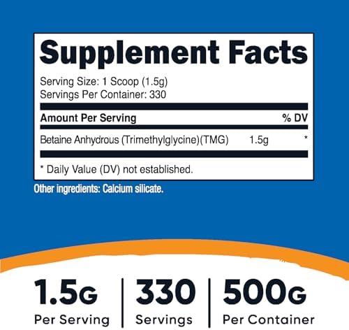 Nutricost Betaine Anhydrous Trimethylglycine (TMG) Powder 500 Grams