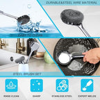 SiliFine 6 Pack Stainless Steel Scrubber with Handle, Silver Stainless Steel Pan Cleaner Deep Cleaning Scrubber for Dishes Tableware Home Kitchen Cast Iron, Stock Pots, Pans