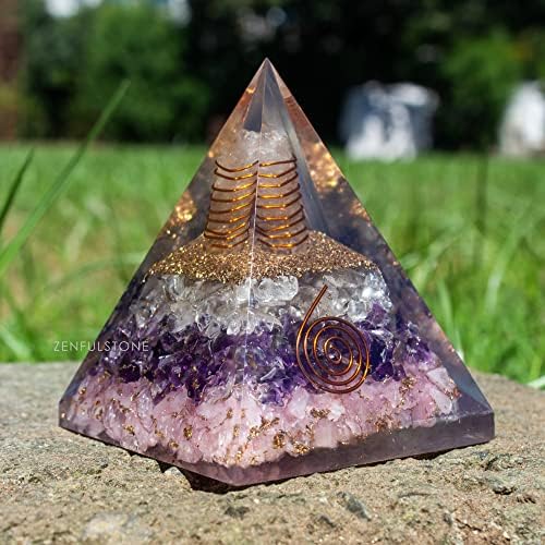 Amethyst, Rose Quartz, Clear Quartz Triple Layer Manifestation Orgonite Pyramid for Love, Success, Inner Peace, | Handmade crystal pyramid with Copper Coil and Crystal Quartz for Manifestation healing