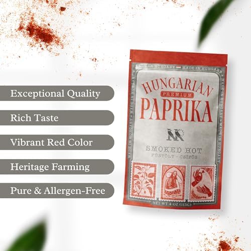 Premium SMOKED HOT Hungarian Paprika Powder (4 oz) - Non-GMO - Vibrant Deep Red Color - Origin: Szeged Region, Hungary - Authentic Seasoning Spice in Resealable Bag by MEROPS